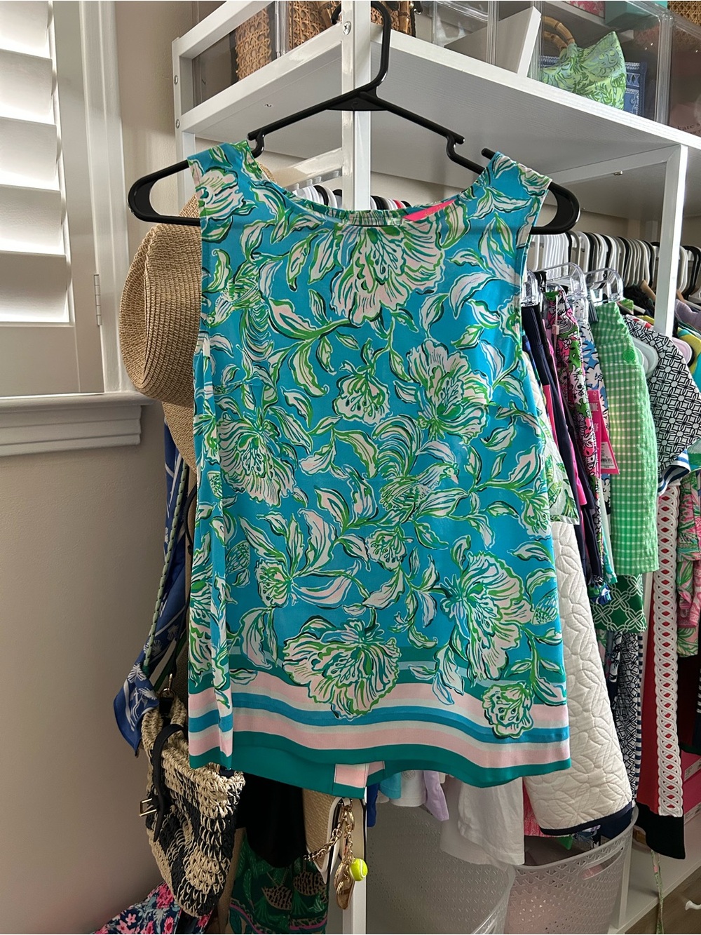 Lilly Pulitzer Turquoise Floral Sleeveless Top - Pink & Green Accents